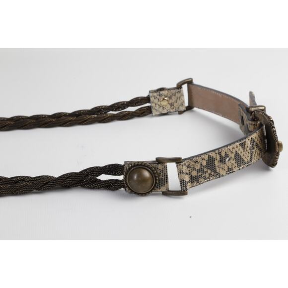 Vintage Belt Snake Lizard Print Braided Cord Antique Brass Western Boho Chic M main image 10